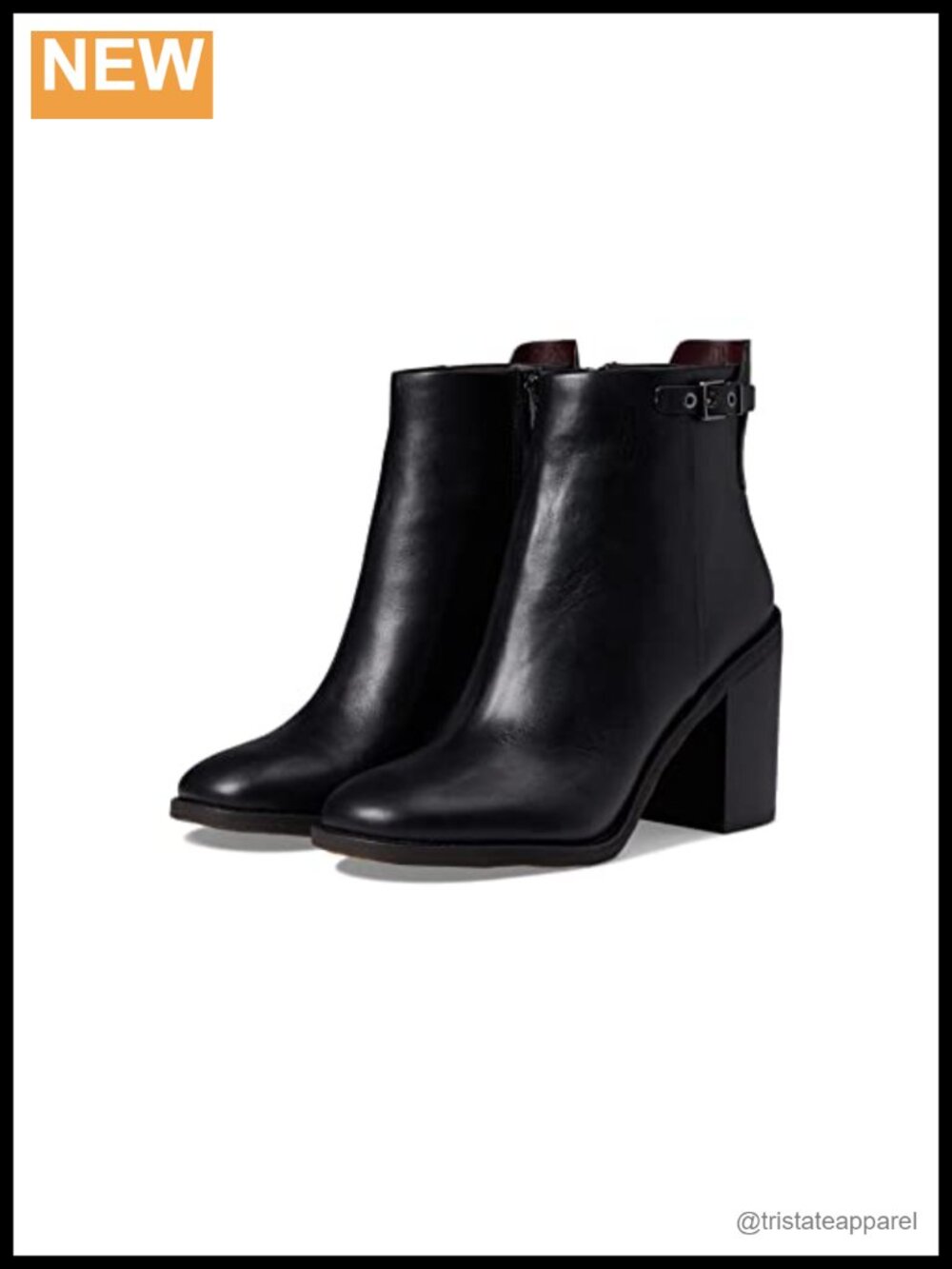 Franco Sarto Ankle Bootie Leather Side Zip Almond Toe Stacked Heel